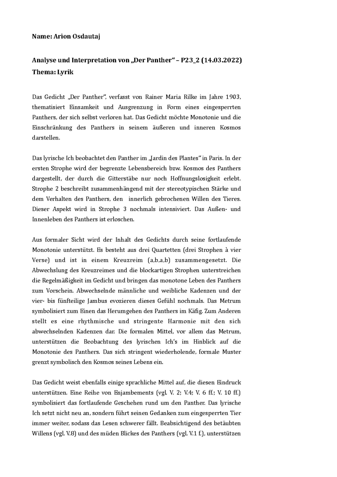 Gedichtanalyse und Interpretation zu „Der Panther“