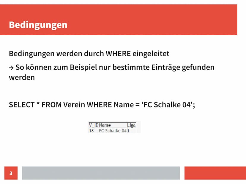 Grundstruktur
Jede SELECT Abfrage beginnt mit dem Befehl SELECT
→ gefolgt von dem, was man haben möchte
(Auswahl der Spalten, Alternativ all