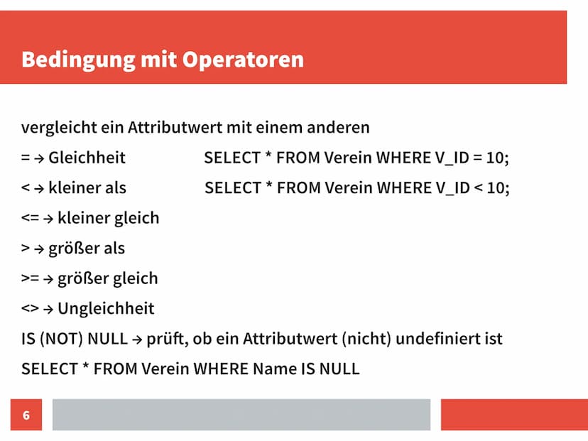 Grundstruktur
Jede SELECT Abfrage beginnt mit dem Befehl SELECT
→ gefolgt von dem, was man haben möchte
(Auswahl der Spalten, Alternativ all