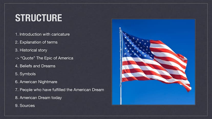 The American Dream
Describes the immigrant dream in America of economic success while maintaining personal freedom. Anyone can, regardless o