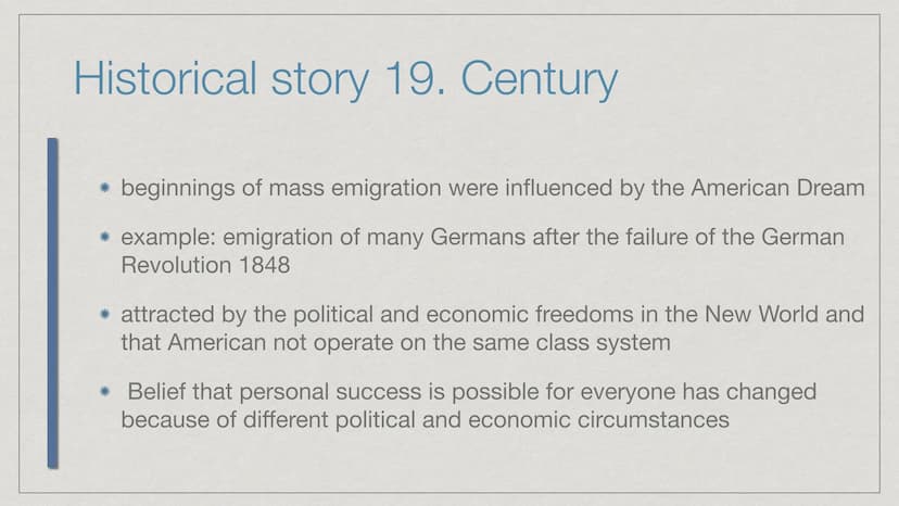 The American Dream
Describes the immigrant dream in America of economic success while maintaining personal freedom. Anyone can, regardless o
