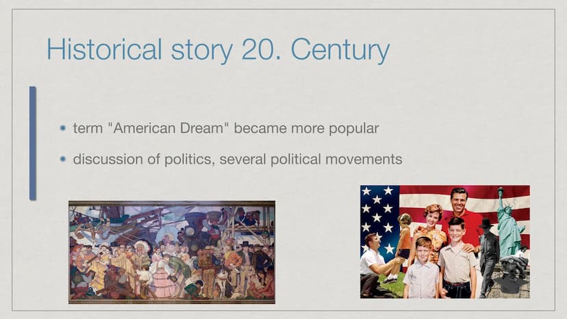 The American Dream
Describes the immigrant dream in America of economic success while maintaining personal freedom. Anyone can, regardless o