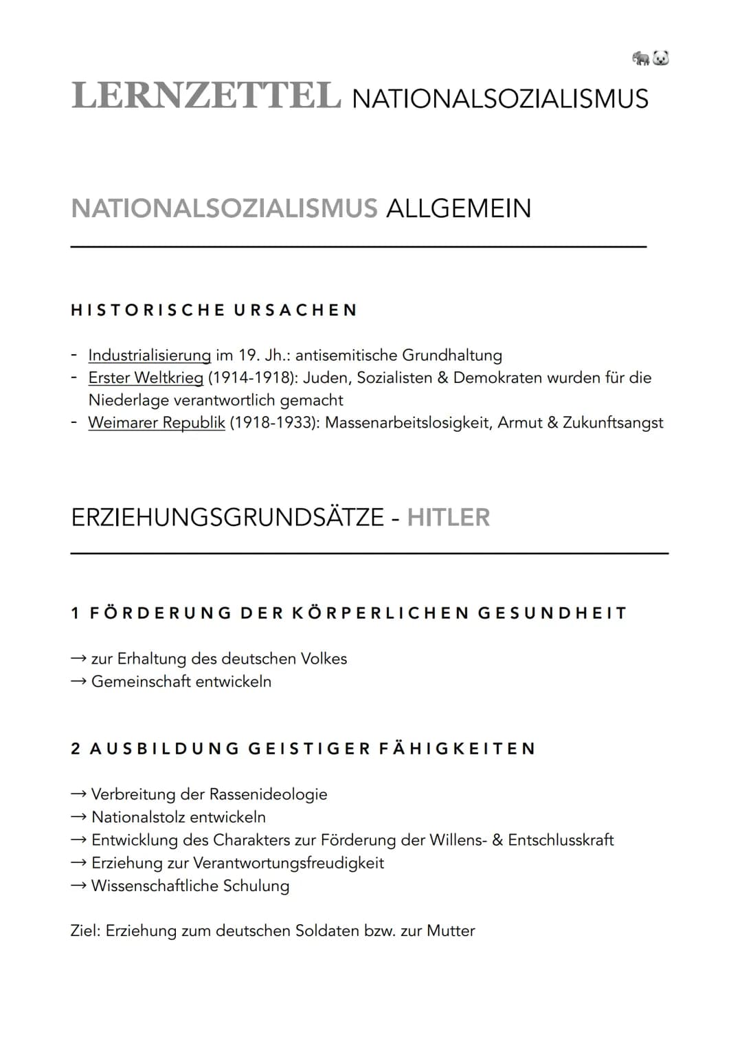 LERNZETTEL NATIONALSOZIALISMUS
NATIONALSOZIALISMUS ALLGEMEIN
HISTORISCHE URSACHEN
Industrialisierung im 19. Jh.: antisemitische Grundhaltung