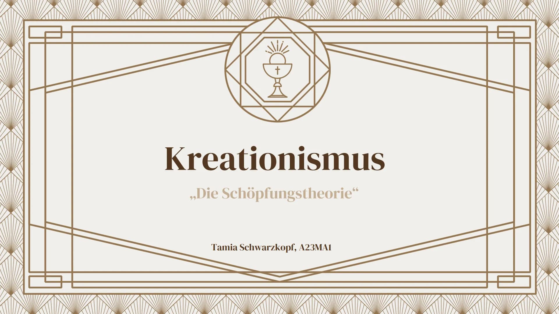 +
Kreationismus
,,Die Schöpfungstheorie"
Tamia Schwarzkopf, A23MA1 01.
Grundlage
Was ist der Kreationismus?
Gliederung
02.
Varianten
Welche 