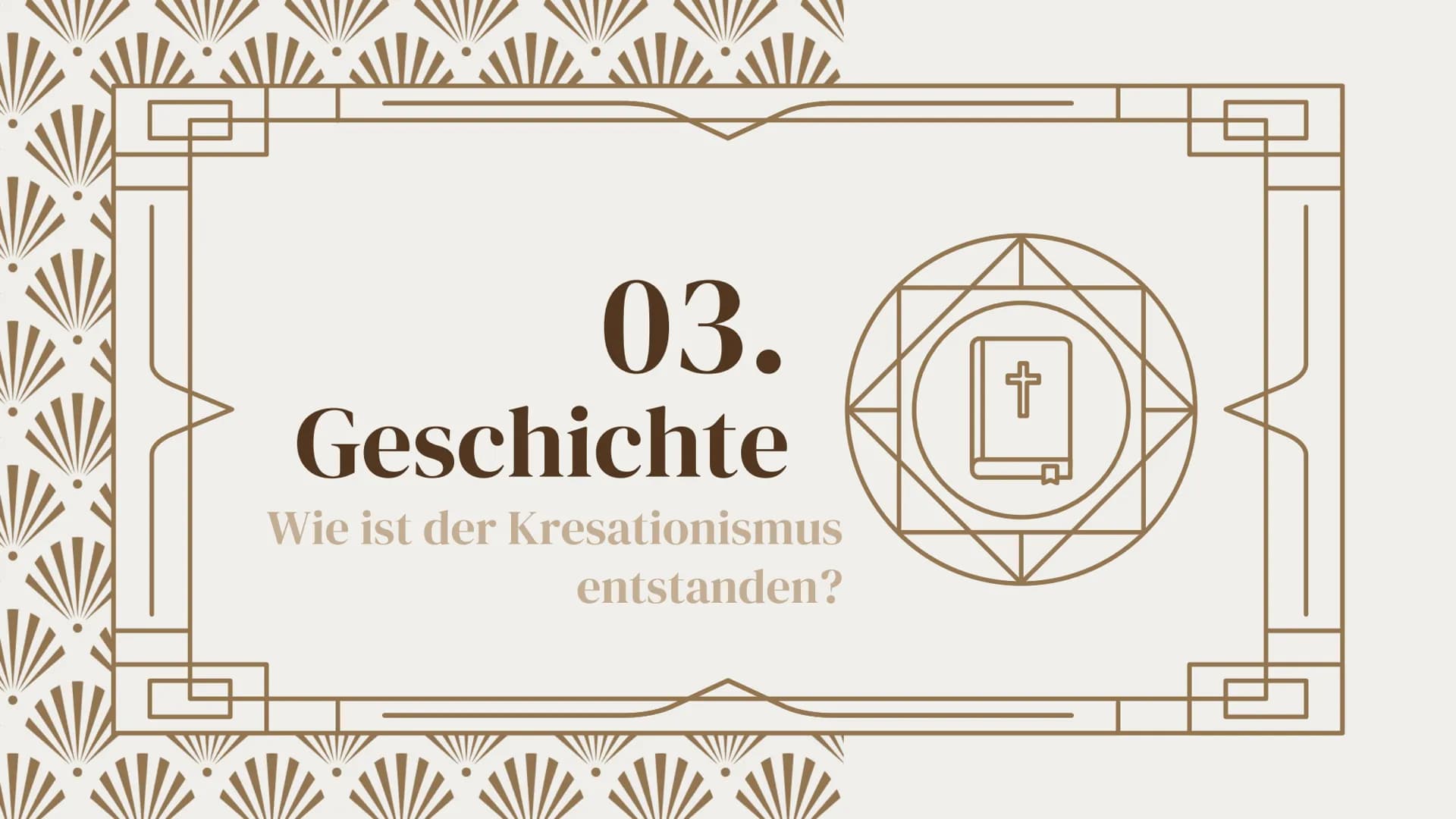 +
Kreationismus
,,Die Schöpfungstheorie"
Tamia Schwarzkopf, A23MA1 01.
Grundlage
Was ist der Kreationismus?
Gliederung
02.
Varianten
Welche 