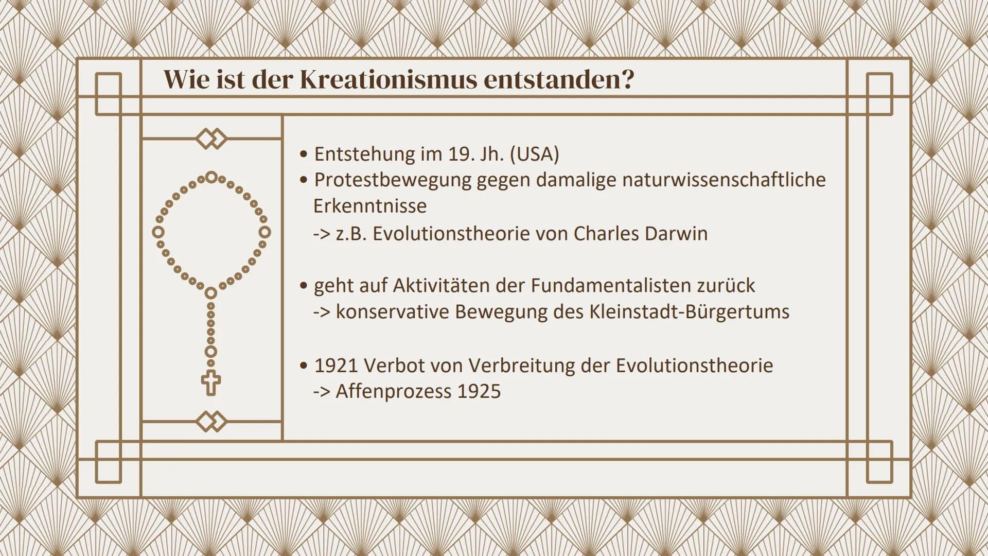 +
Kreationismus
,,Die Schöpfungstheorie"
Tamia Schwarzkopf, A23MA1 01.
Grundlage
Was ist der Kreationismus?
Gliederung
02.
Varianten
Welche 