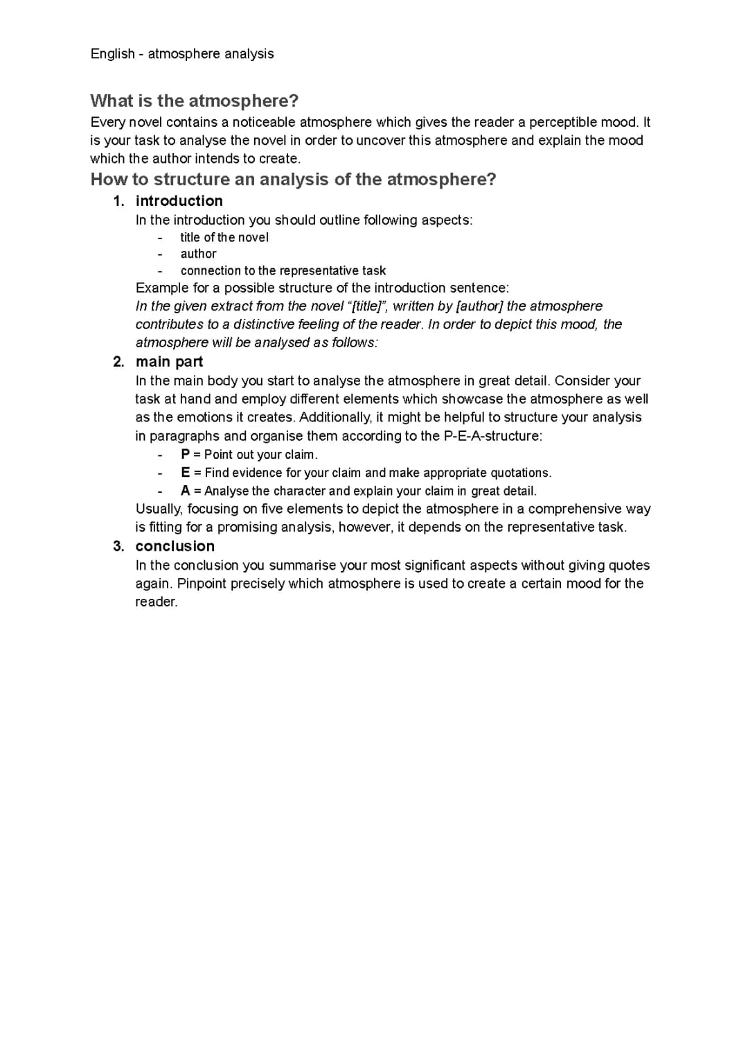 English - atmosphere analysis