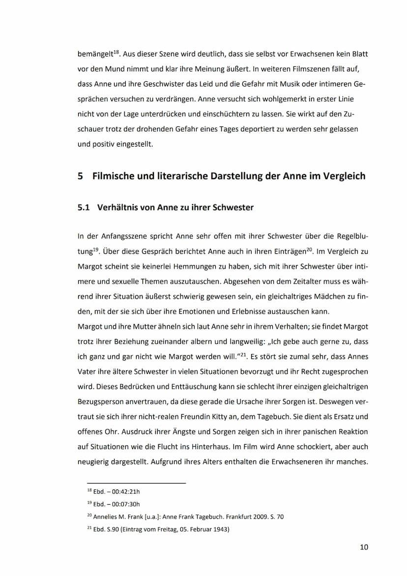 Wie wird die literarische Figur der Anne Frank filmisch
umgesetzt?
Eine vergleichende Charakterisierung anhand ausgewählter
Buchausschnitte 
