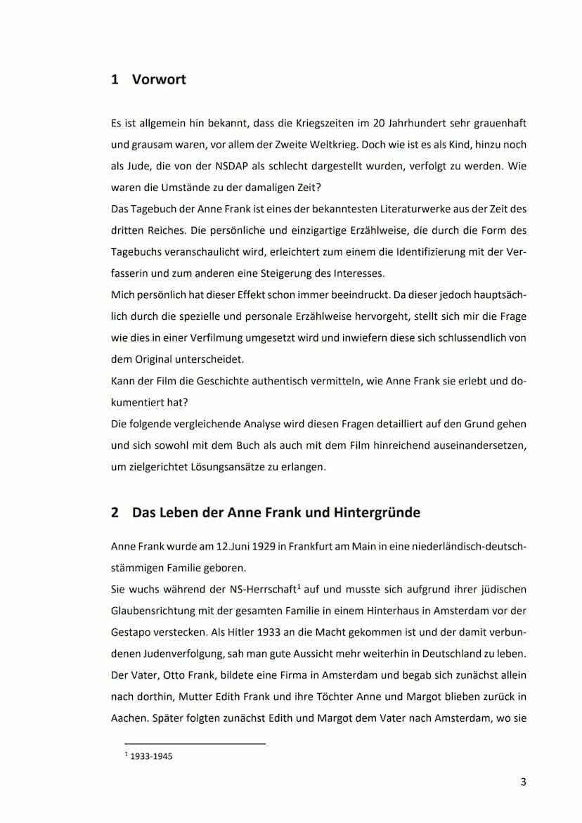 Wie wird die literarische Figur der Anne Frank filmisch
umgesetzt?
Eine vergleichende Charakterisierung anhand ausgewählter
Buchausschnitte 