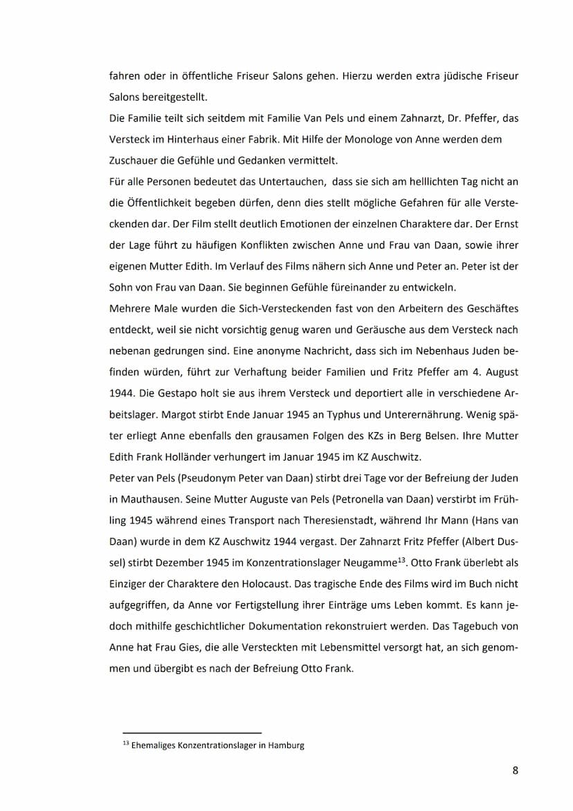 Wie wird die literarische Figur der Anne Frank filmisch
umgesetzt?
Eine vergleichende Charakterisierung anhand ausgewählter
Buchausschnitte 