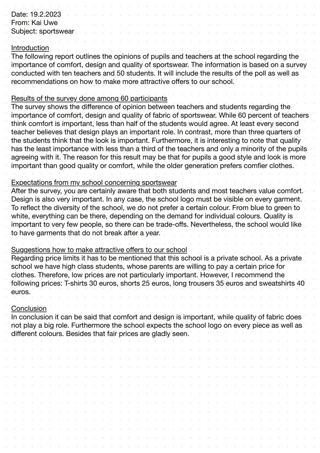 # Report

## basic information

- document that gives clear
information on facts, habits,
trends,...
- written for an institution, authority