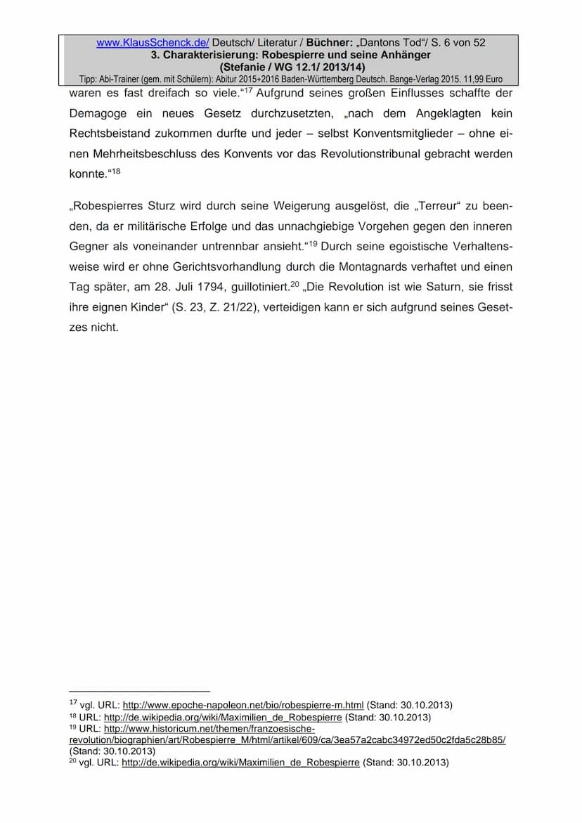 Charakterisierung:
Robespierre und seine Anhänger
Dichter:
Titel:
Verfasser der HA: Stefanie
Klasse:
12/1
Schule:
Fach:
Georg Büchner
Danton