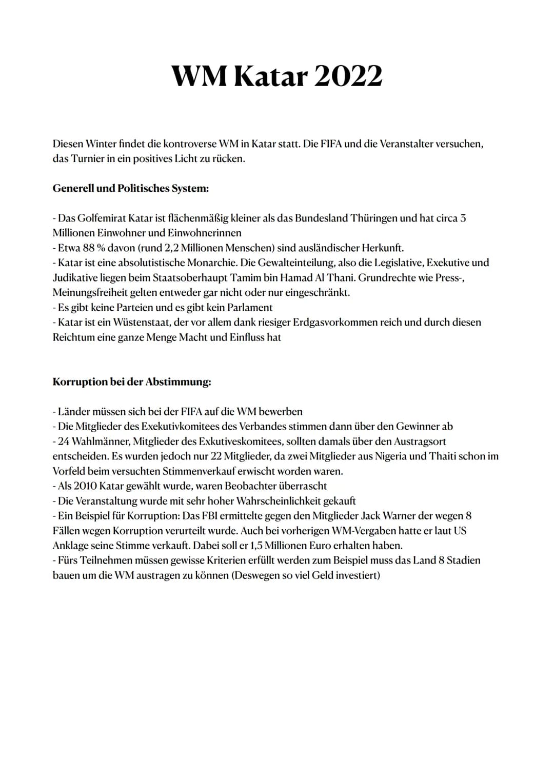 WM Katar 2022
Diesen Winter findet die kontroverse WM in Katar statt. Die FIFA und die Veranstalter versuchen,
das Turnier in ein positives 