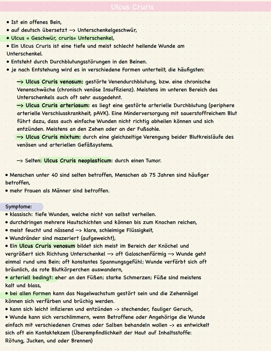 Ulcus Cruris
Ist ein offenes Bein,
• auf deutsch übersetzt ->
• Ulcus = Geschwür, cruris= Unterschenkel,
• Ein Ulcus Cruris ist eine tiefe u