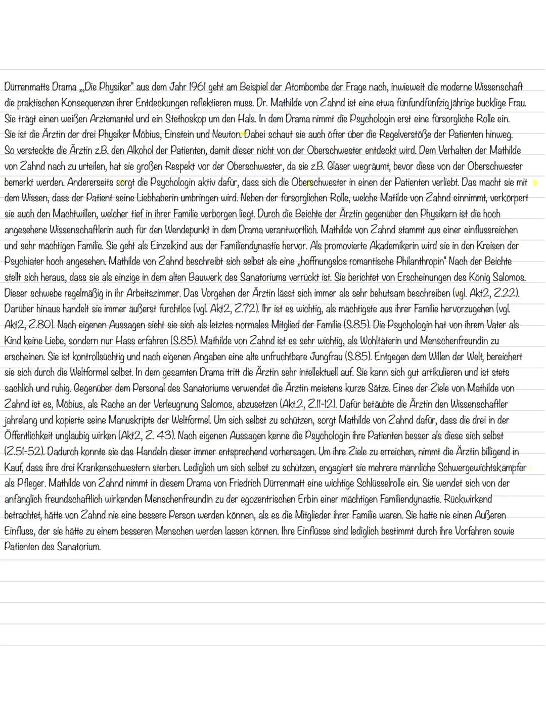 Charakterisierung der Hauptfiguren
Im Folgenden charakterisiere ich den Physiker Johann Wilhelm Möbius, der den Protagonisten des Stücks dar