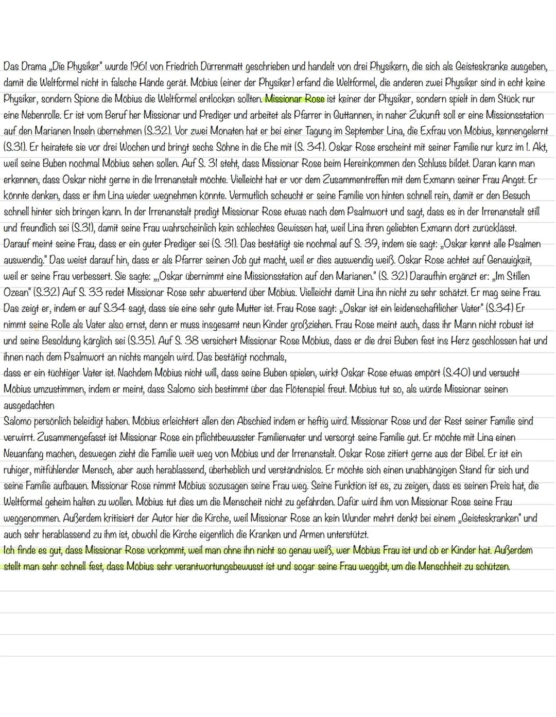Charakterisierung der Hauptfiguren
Im Folgenden charakterisiere ich den Physiker Johann Wilhelm Möbius, der den Protagonisten des Stücks dar