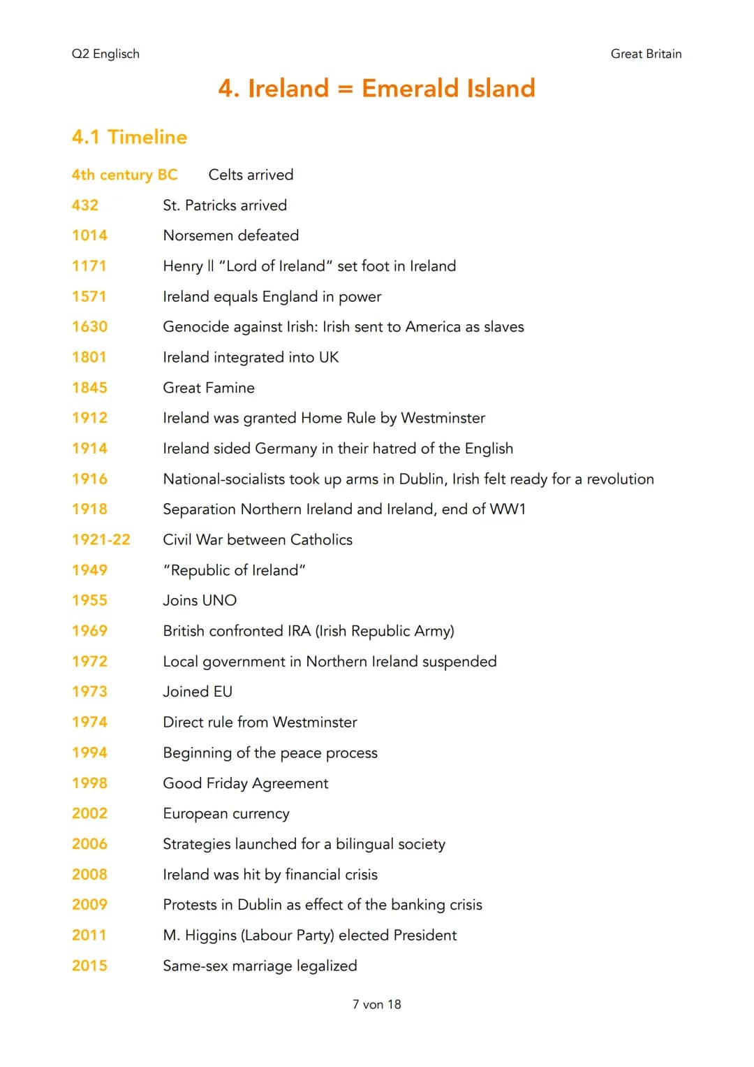 Q2 Englisch
Q2 Great Britain - Past and Present
1. Tradition and Change
1. Timeline
2. The Kingdom unites and disunites?
3. North-South Divi