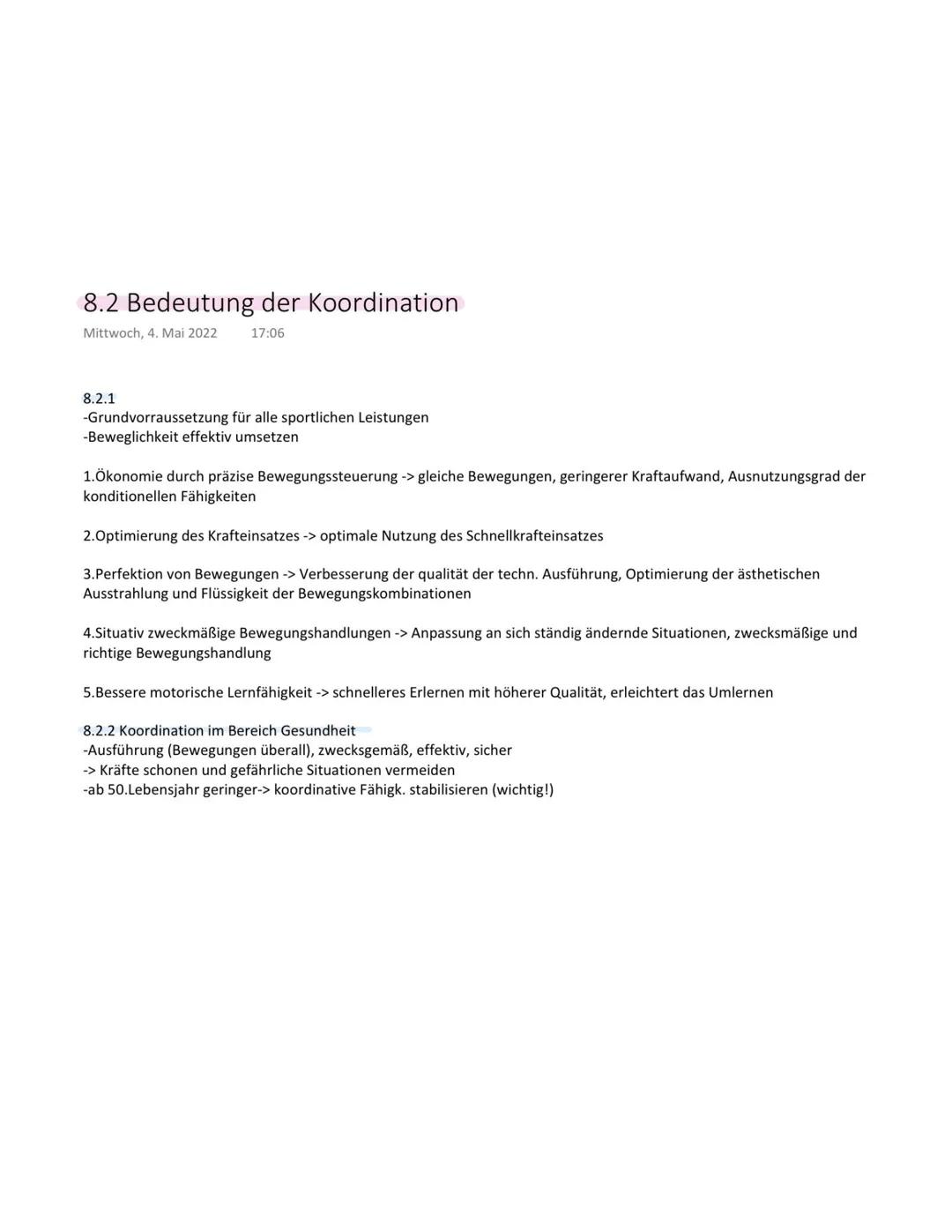8. Koordination
Mittwoch, 4. Mai 2022
16:08
8. Koordination
Def. Koordination bezeichnet das Zusammenspiel von Zentralnervensytem und Skelet
