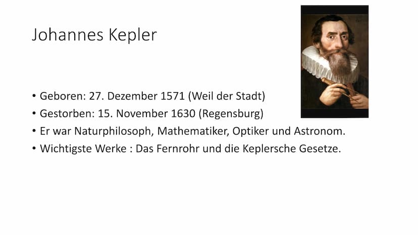 Keplersche Gesetze
Gfs Physik Johannes Kepler
• Geboren: 27. Dezember 1571 (Weil der Stadt)
• Gestorben: 15. November 1630 (Regensburg)
●
• 