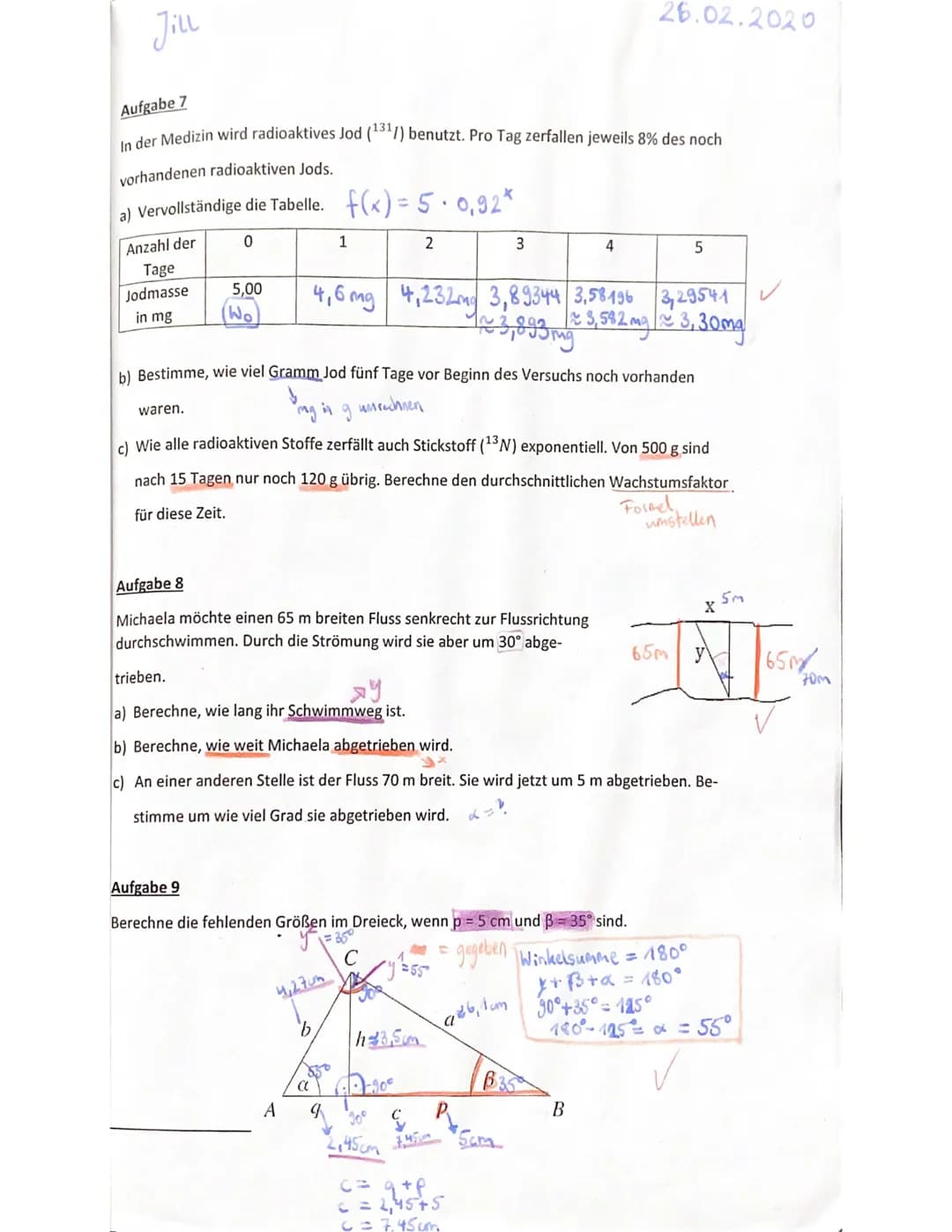 3. Test 10. Jg.
: Jill
Name:
Mathematik E-Kurs
Aufgabe 1
a) Gib aus der Wachstumsrate p% den Wachstumsfaktor q an.
P% = 5%
V
q = 1,05
9=1,00