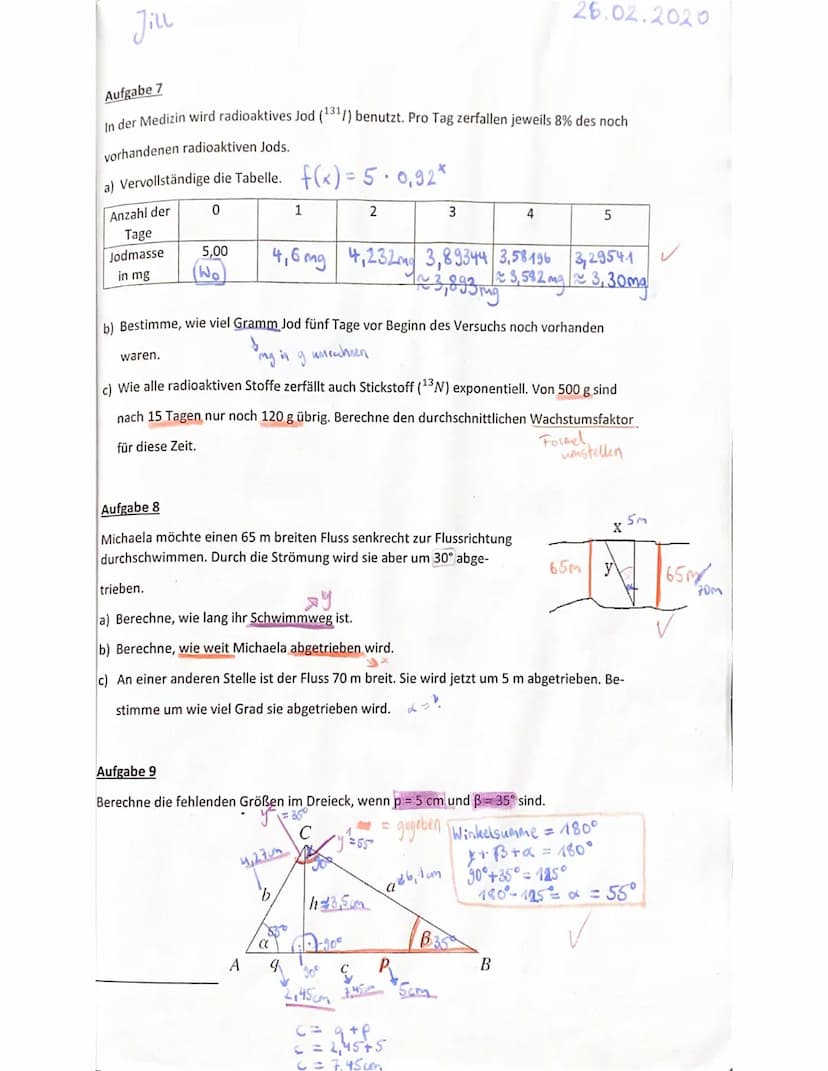 3. Test 10. Jg.
: Jill
Name:
Mathematik E-Kurs
Aufgabe 1
a) Gib aus der Wachstumsrate p% den Wachstumsfaktor q an.
P% = 5%
V
q = 1,05
9=1,00