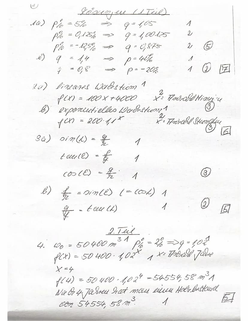3. Test 10. Jg.
: Jill
Name:
Mathematik E-Kurs
Aufgabe 1
a) Gib aus der Wachstumsrate p% den Wachstumsfaktor q an.
P% = 5%
V
q = 1,05
9=1,00