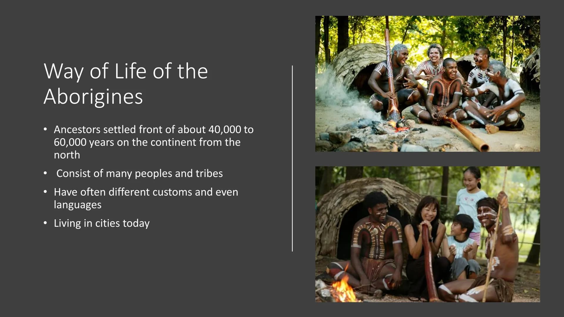 The Aborigines of
Australia Structure
1. Definition
2. Way of Life of the Aborigines
3. History
4. Language
5. Art
6. Traditions
6.1
7. Didg