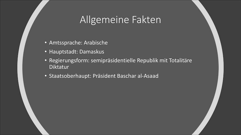 Syrien Gliederung
Allgemeine Fakten
Geographisch & Klima
Bevölkerung
Geschichte
Kultur
Politik & Wirtschaft
Tourismus
• Sehenswürdigkeiten &