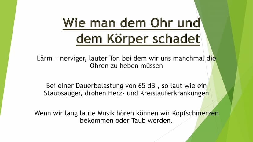 Akustik - Das Ohr
Wie entsteht Schall?
In wie weit können wir Töne hören?
- Wie ist das Ohr aufgebaut?
Wie funktioniert der Hörvorgang?
Wie 