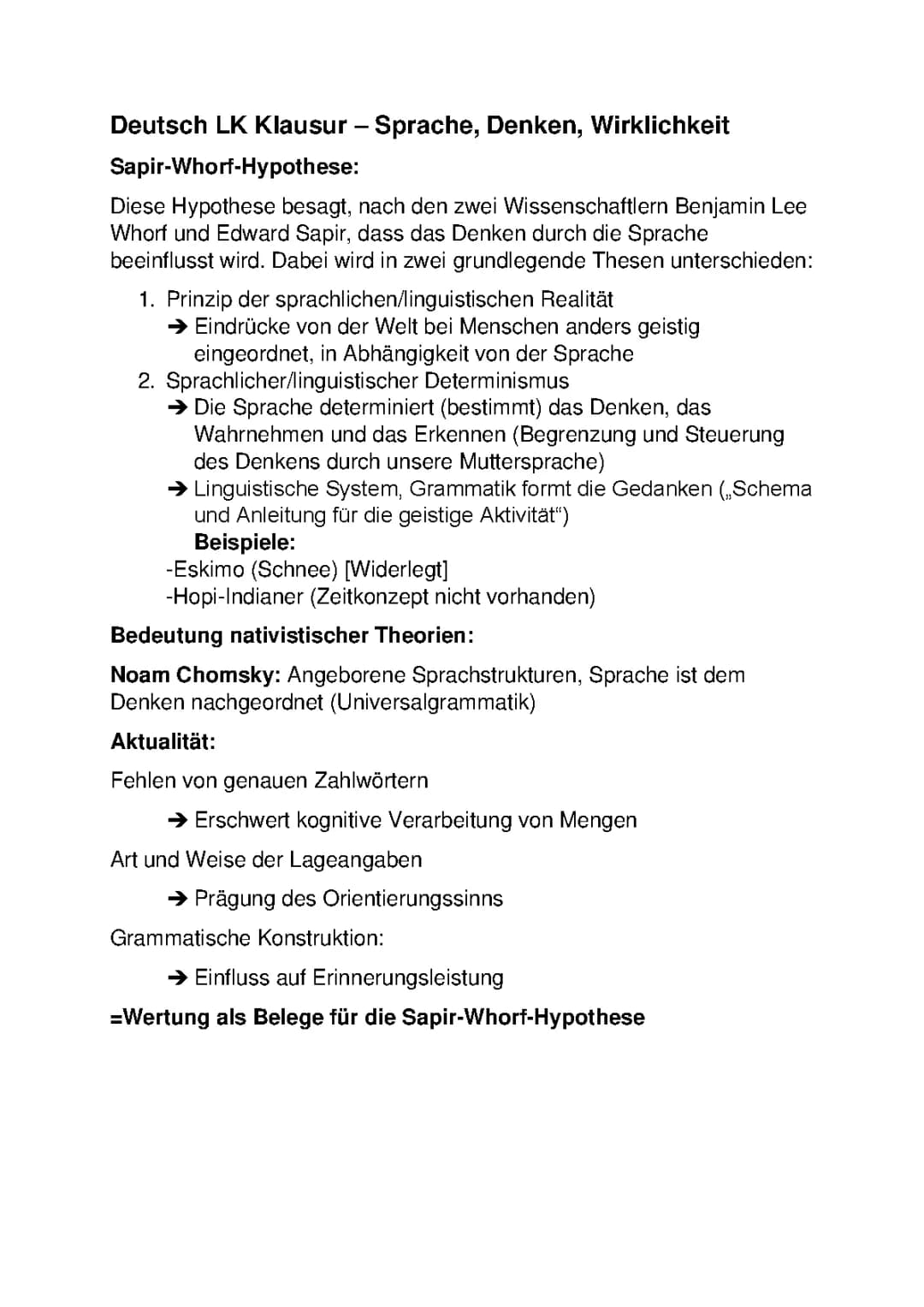 Sapir-Whorf-Hypothese Deutsch LK - Beispiele, Kritik und PDF