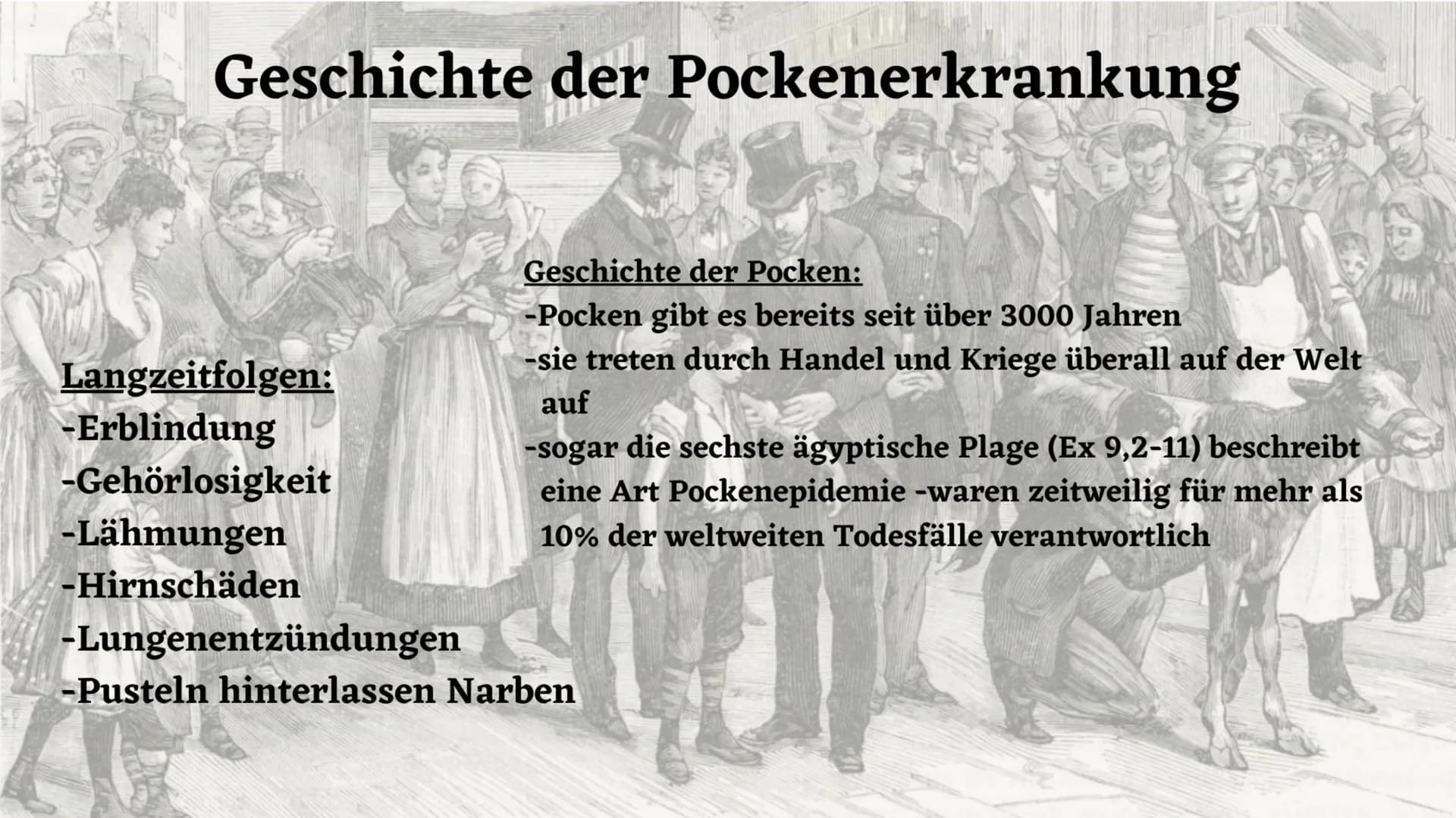 Was seht ihr? Pockenschutzimpfung 1874
Handout
Pocken Allgemein:
- Lebensgefährlicher Virus
- Infizierte sind übersäht mit Hautbläschen
Zust