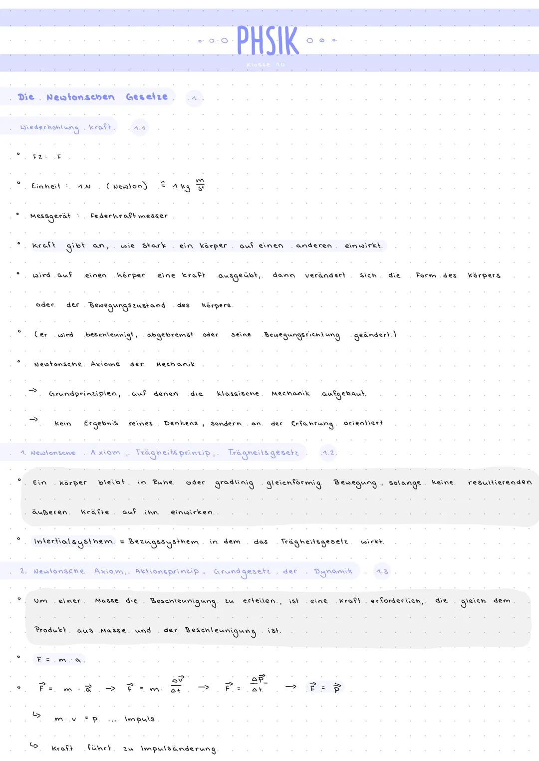 Die Newtonschen Gesetze

Wiederhohlung. kraft.

F2 F

Einheit 1N (Newton) $\hat{=} 1 kg \frac{m}{s^2}$

Messgerät Federkraft messer

PHSIK

