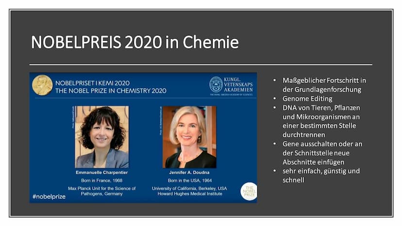 V
SOD
TA
CRISPR/CAS9
Die Genschere
Jal
COD NOBELPREIS 2020 in Chemie
NOBELPRISET I KEMI 2020
THE NOBEL PRIZE IN CHEMISTRY 2020
#nobelprize
E