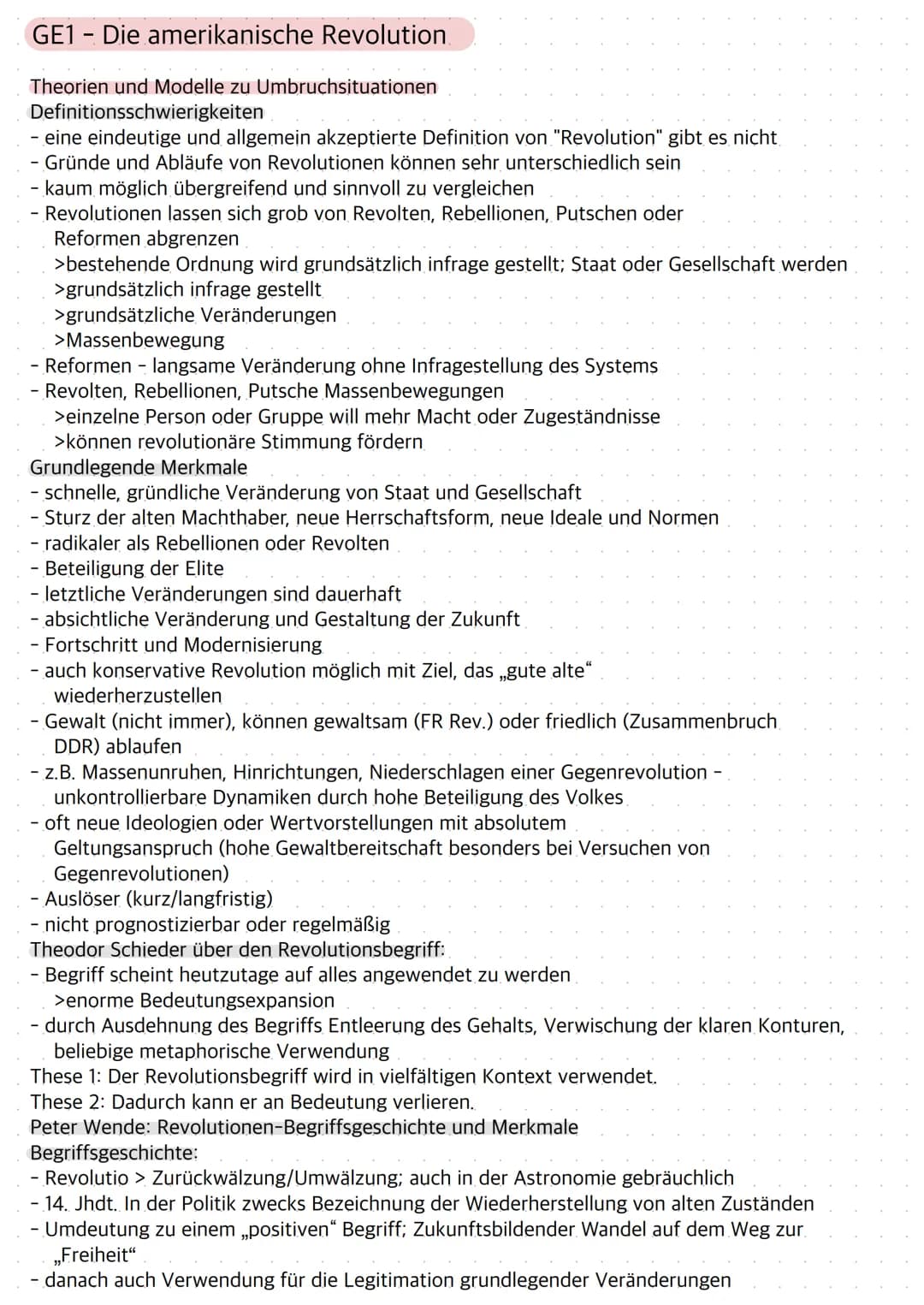 GE1 Die amerikanische Revolution
Theorien und Modelle zu Umbruchsituationen
Definitionsschwierigkeiten
- eine eindeutige und allgemein akzep