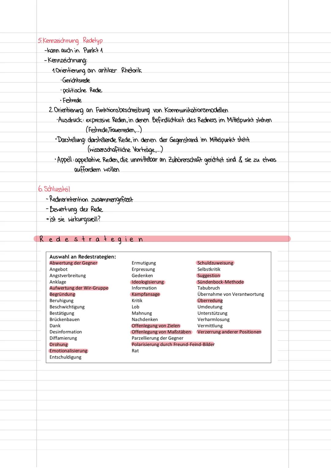 Lernzettel Redeanalyse
Aufbau
1. Kennzeichnung Redesituation
-Beantwortung der W-Fragen.
-historischer Hintergrund
→Person des Redners
-Them