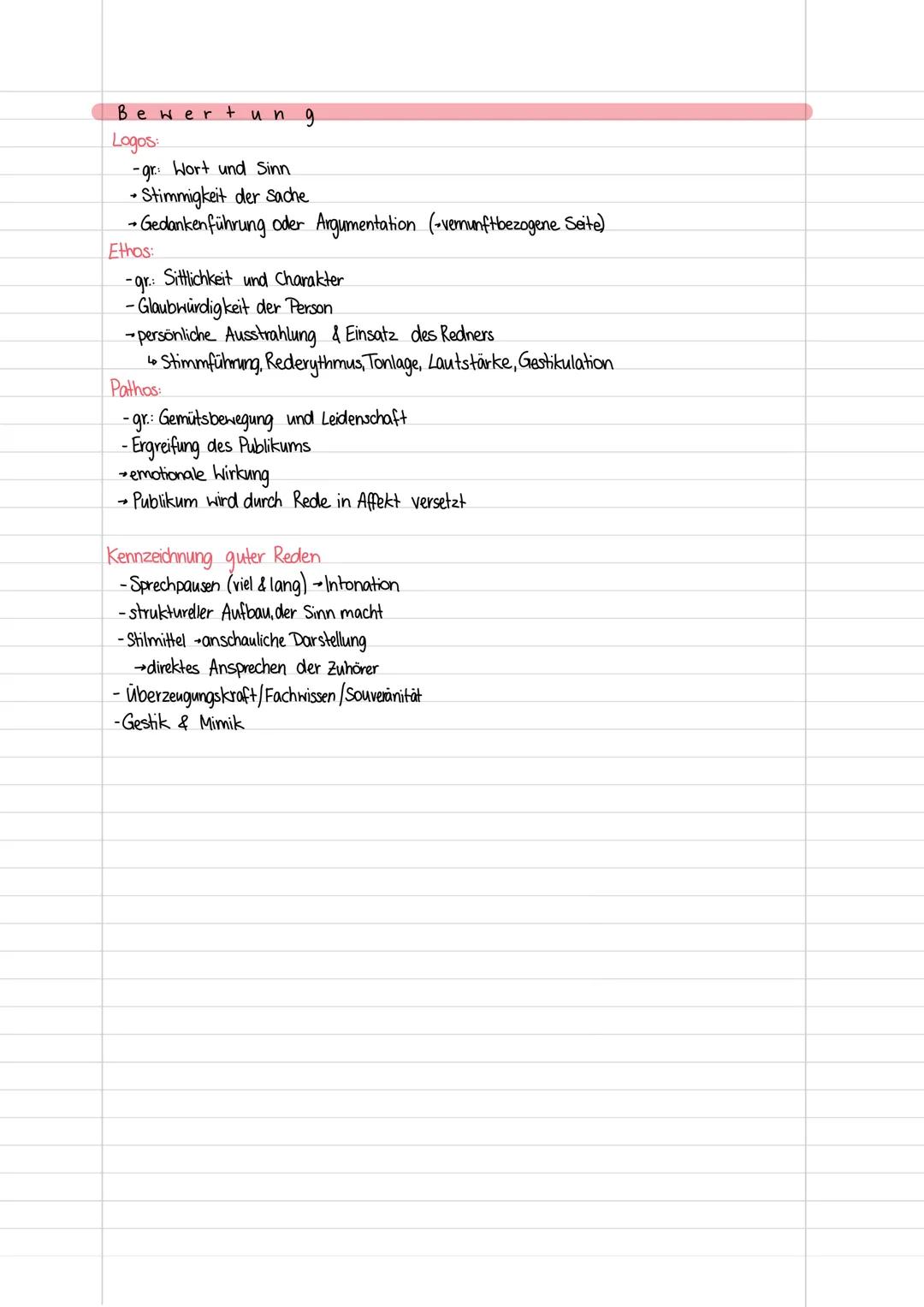 Lernzettel Redeanalyse
Aufbau
1. Kennzeichnung Redesituation
-Beantwortung der W-Fragen.
-historischer Hintergrund
→Person des Redners
-Them