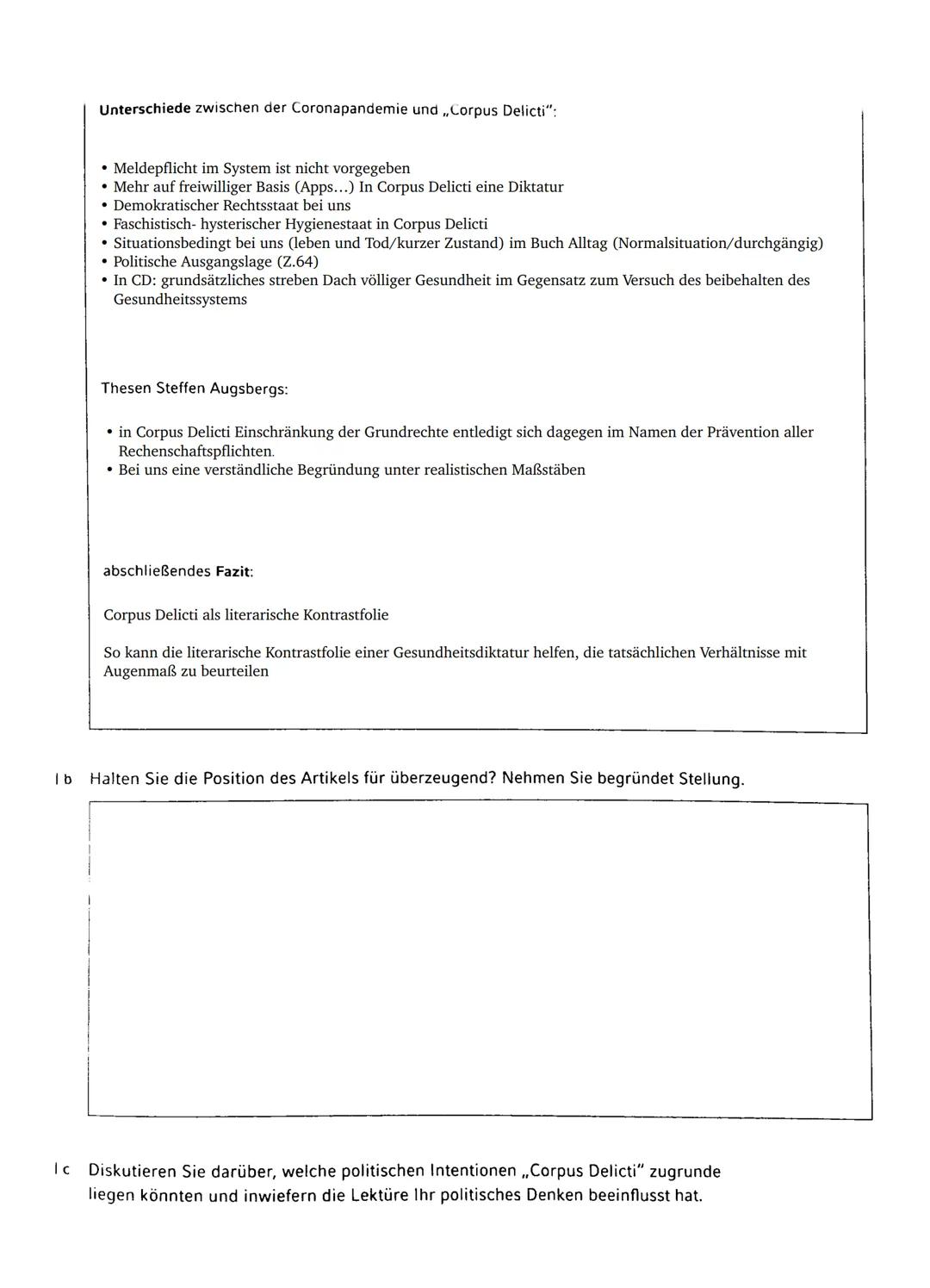 Der Roman ,,Corpus Delicti: Ein Prozess" spielt in einer Gesundheitsdiktatur der Zukunft. Darunter verstehst du einen
Staat, der seine Bürge