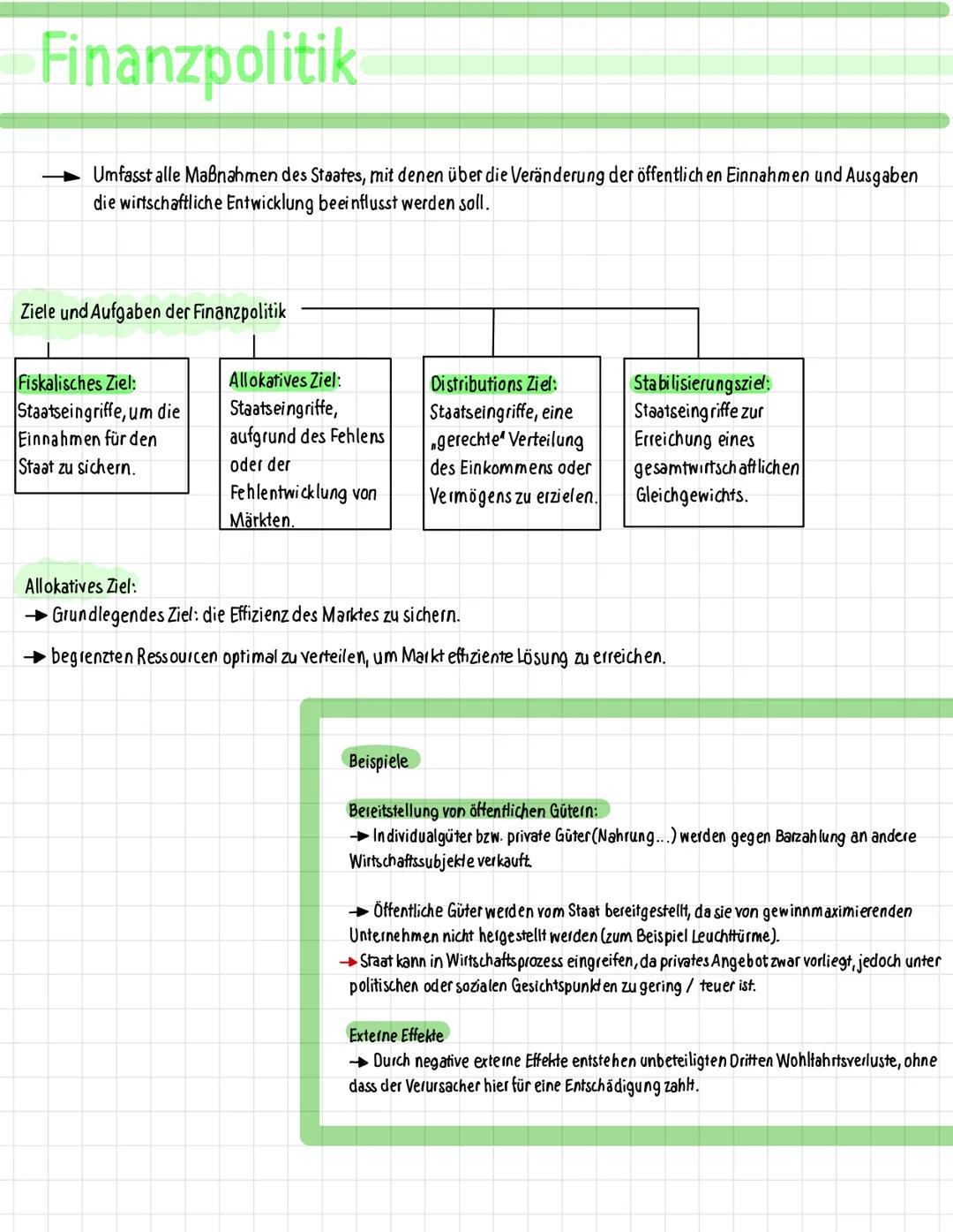 Finanzpolitik
Umfasst alle Maßnahmen des Staates, mit denen über die Veränderung der öffentlich en Einnahmen und Ausgaben
die wirtschaftlich