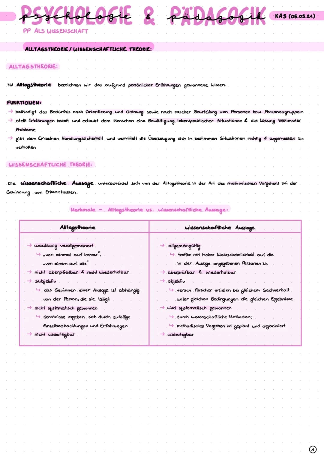 psychologie & pädagogik
PÄDAGOGIK
PP ALS WISSENSCHAFT
ALLTAGSTHEORIE / WISSENSCHAFTUCHE THEORIE:
ALLTAGSTHEORIE:
Mit Alltagstheorie bezeichn