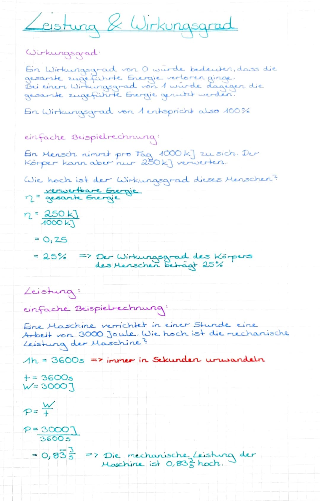 Leistung & Wirkungsgrad
Kraft, Arbeit und Energie
• Arbeit wird in Joule (J) gemessen
• Energie wird in Joule (J) gemessen.
• Kraff wird in 