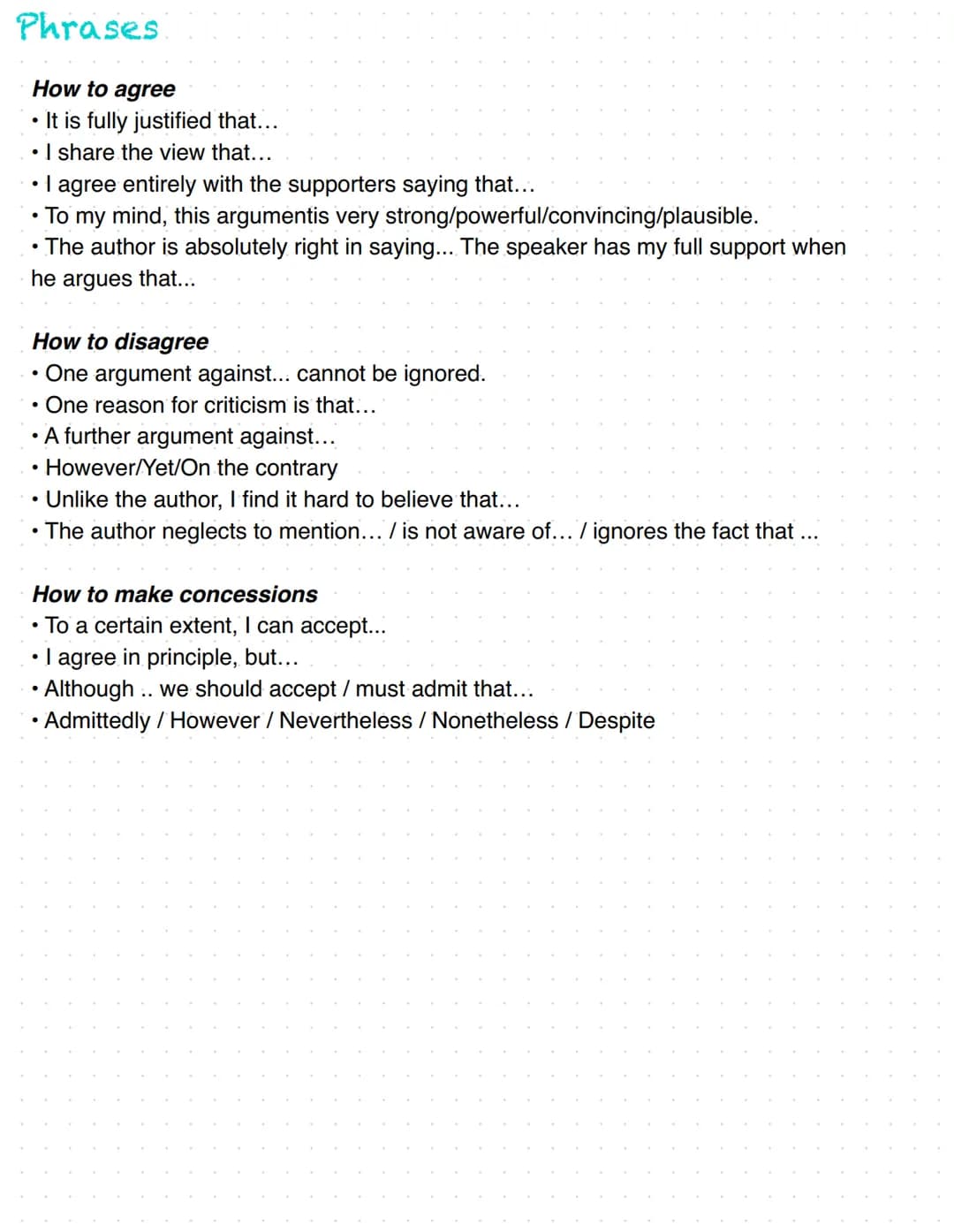 Argumentative Essay English
Schritt 1)
Sammle Ideen, Notizen, Beispiele, Argumente, Erklärungen etc. und ordne sie in einer logischen Reihen
