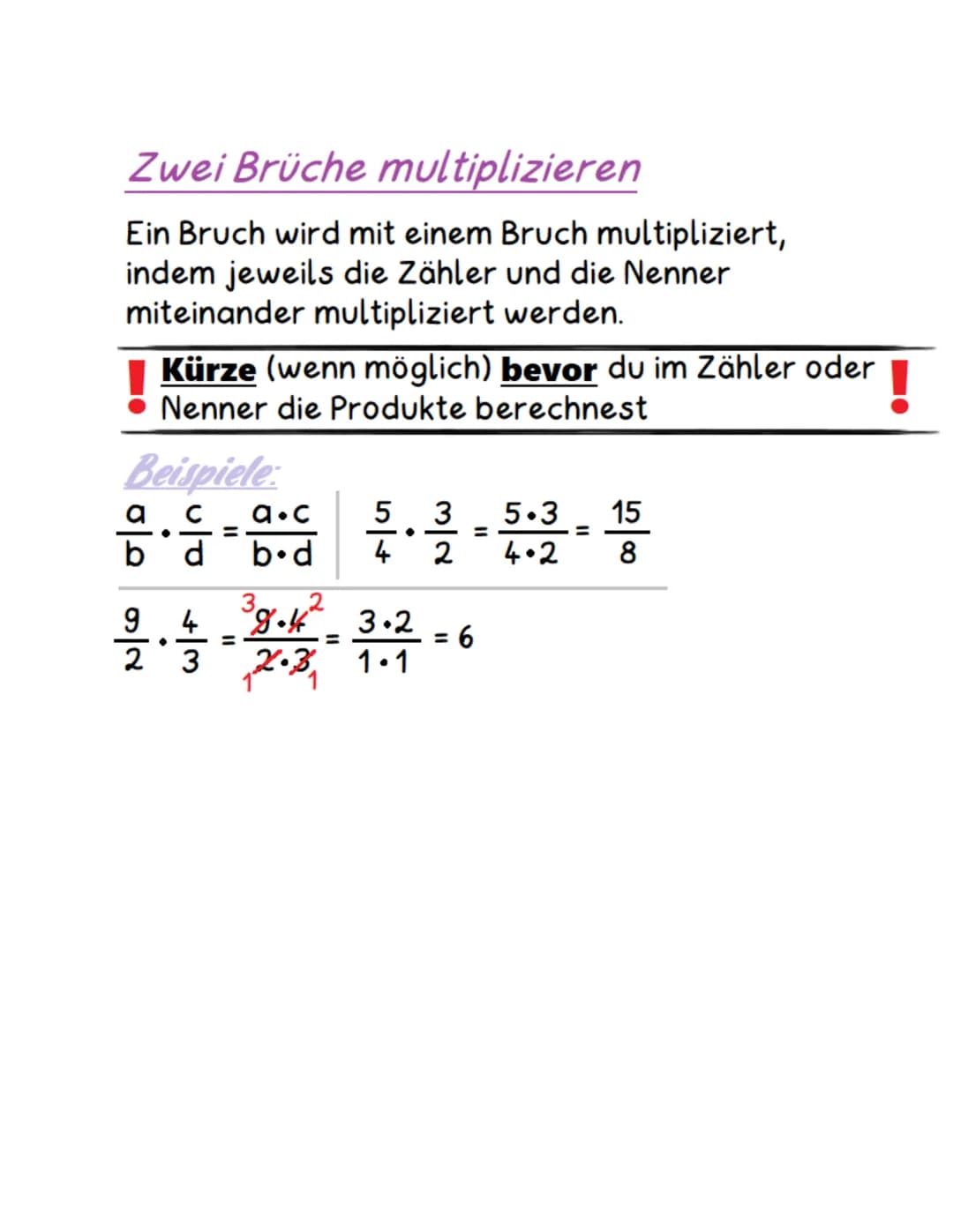 Multiplikation von Brüchen
Natürliche Zahl mit Bruch multiplizieren:
Eine natürliche Zahl wird mit einem Bruch
multipliziert, indem die Zahl