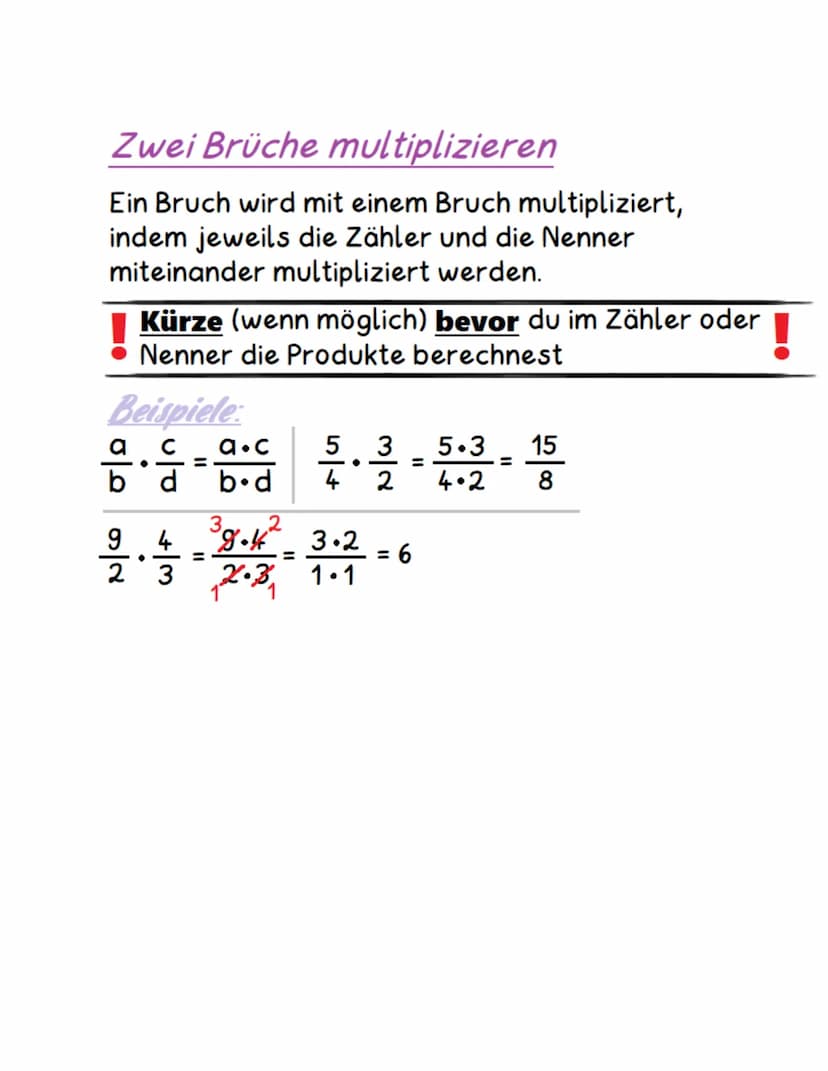 Multiplikation von Brüchen
Natürliche Zahl mit Bruch multiplizieren:
Eine natürliche Zahl wird mit einem Bruch
multipliziert, indem die Zahl