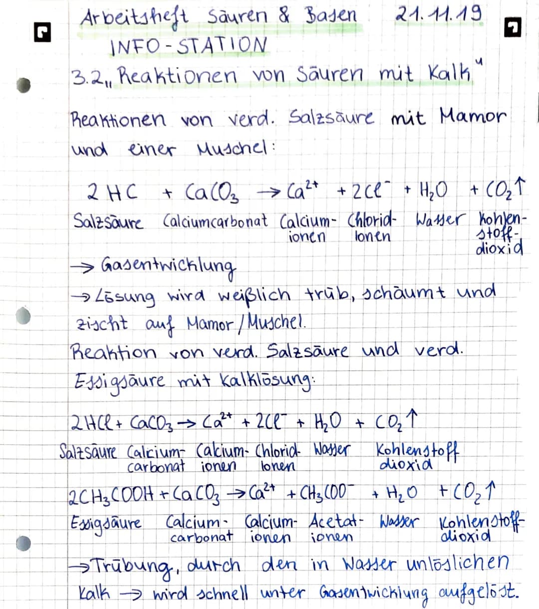 
<h2 id="kalkundsalzsurereaktionsgleichung">Kalk und Salzsäure Reaktionsgleichung</h2>
<p>Die Reaktion von verdünnter Salzsäure mit Mamor un