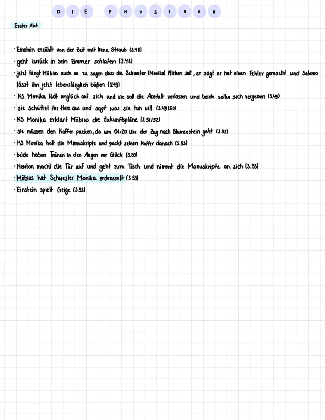 Erster Akt
D
Ort: Salon einer Villa (von Les Cerisiers)
E
P
.
H
• im Salon halten sich meist 3 Patienten auf→→→ Physiker (5.12)
alle Physike