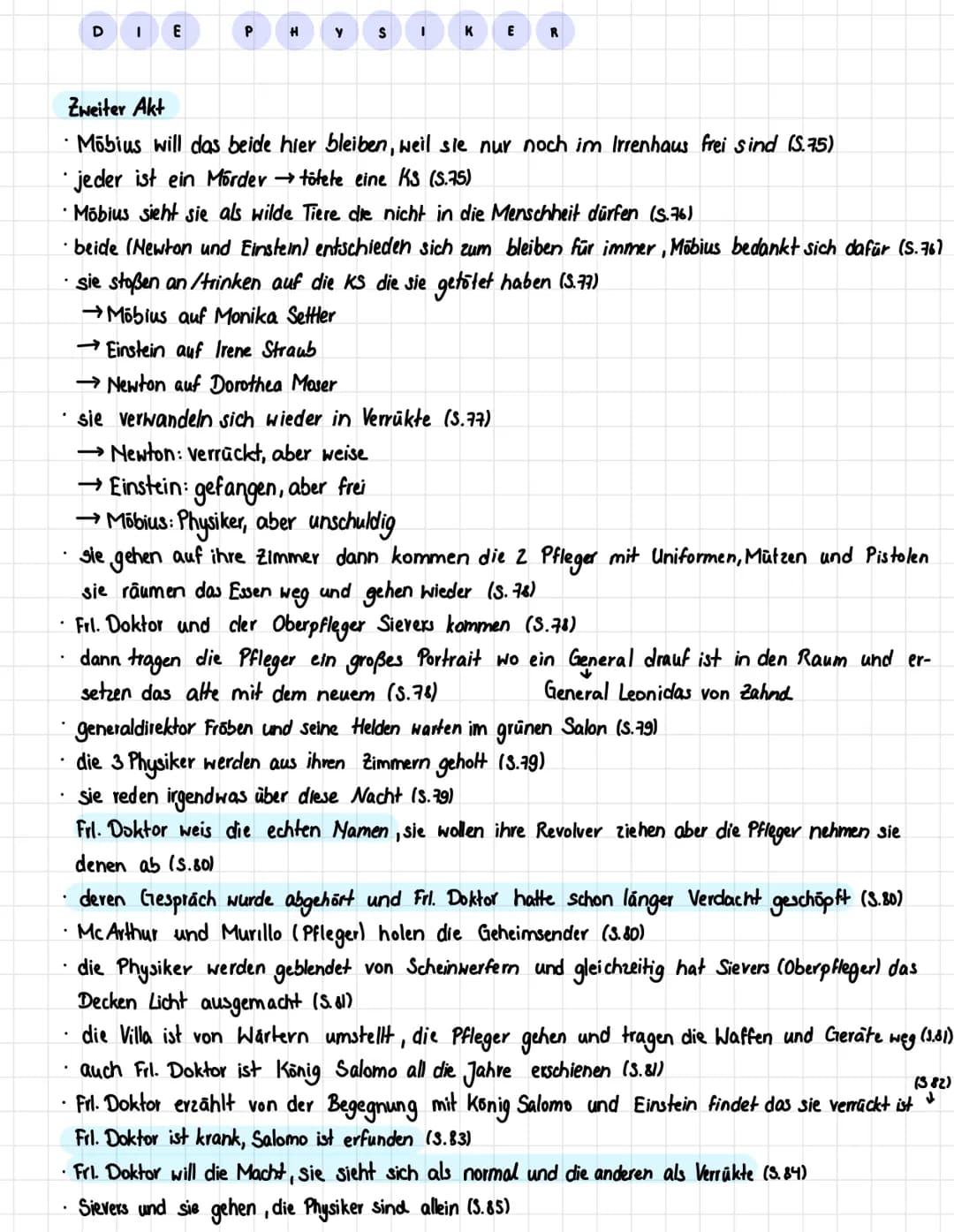 Erster Akt
D
Ort: Salon einer Villa (von Les Cerisiers)
E
P
.
H
• im Salon halten sich meist 3 Patienten auf→→→ Physiker (5.12)
alle Physike