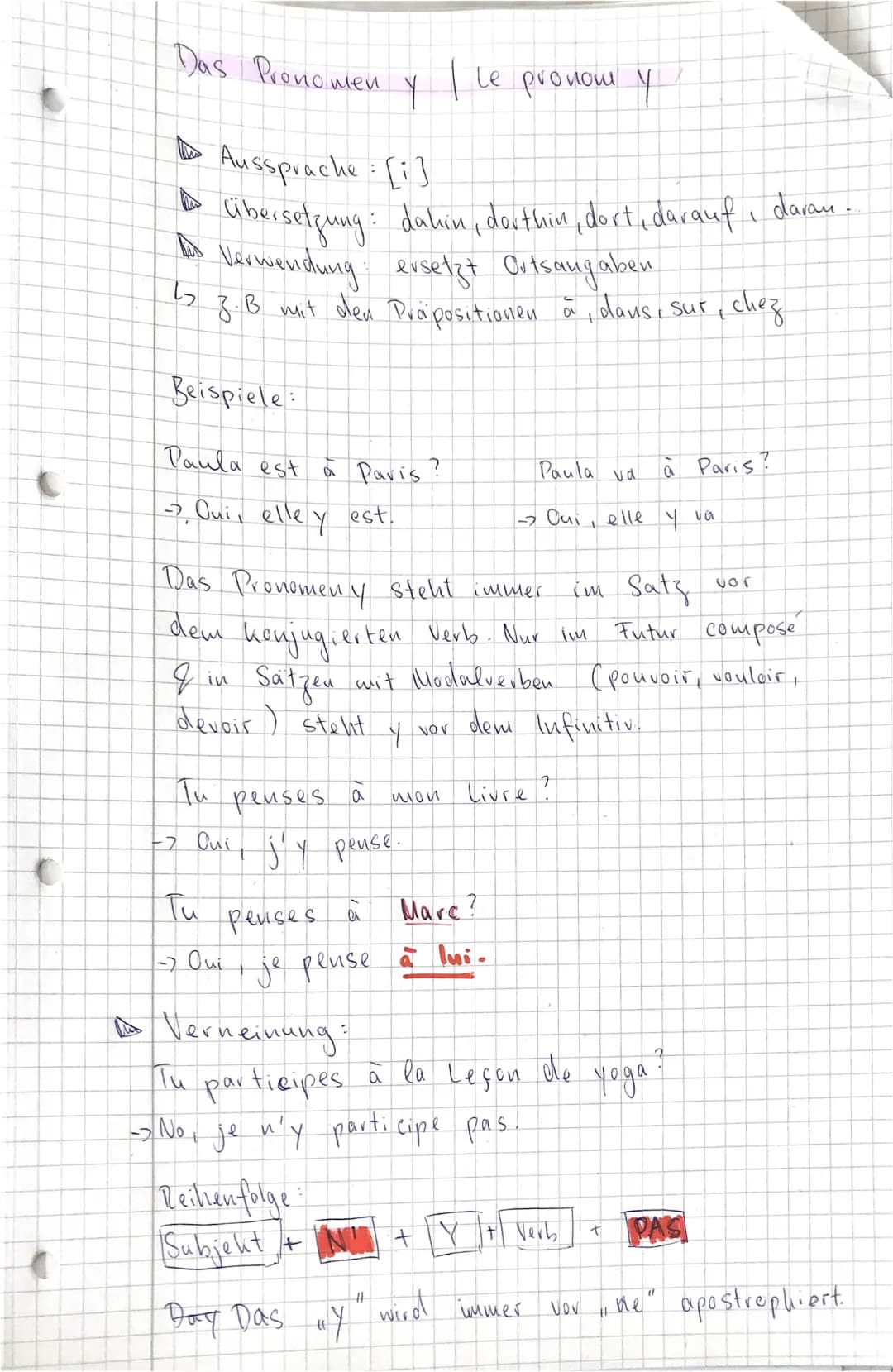 Das französische Pronomen 'y' - Erklärung und Beispiele