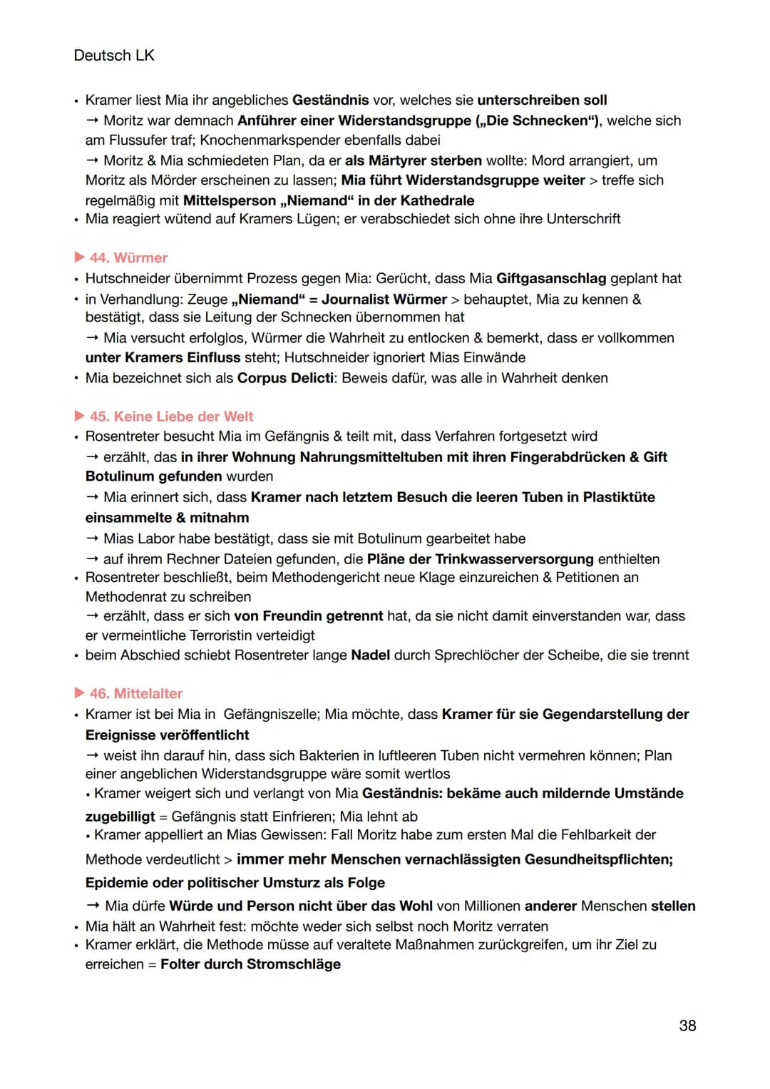 Deutsch LK
CORPUS DELICTI
Inhaltszusammenfassung
1. Das Vorwort
• aus fiktiven Werk Heinrich Kramers: ,,Gesundheit als Prinzip staatlicher L