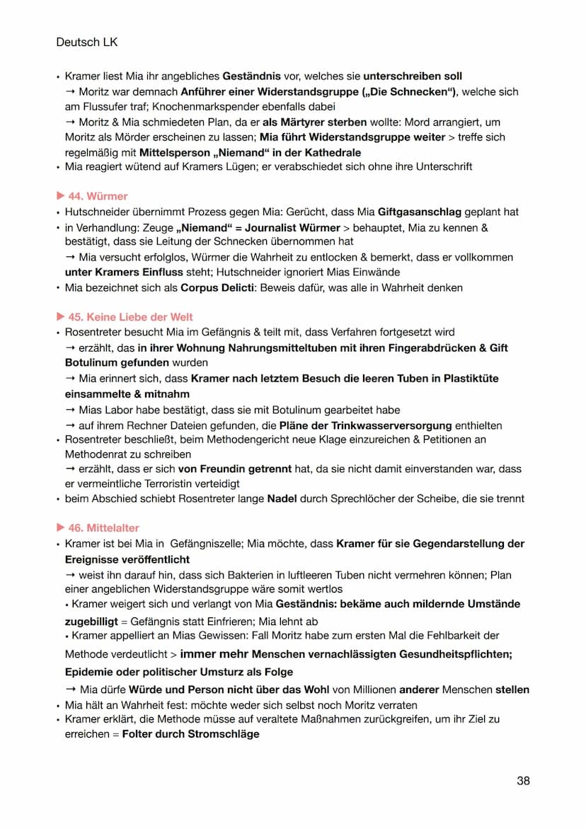 Deutsch LK
CORPUS DELICTI
Inhaltszusammenfassung
1. Das Vorwort
• aus fiktiven Werk Heinrich Kramers: ,,Gesundheit als Prinzip staatlicher L