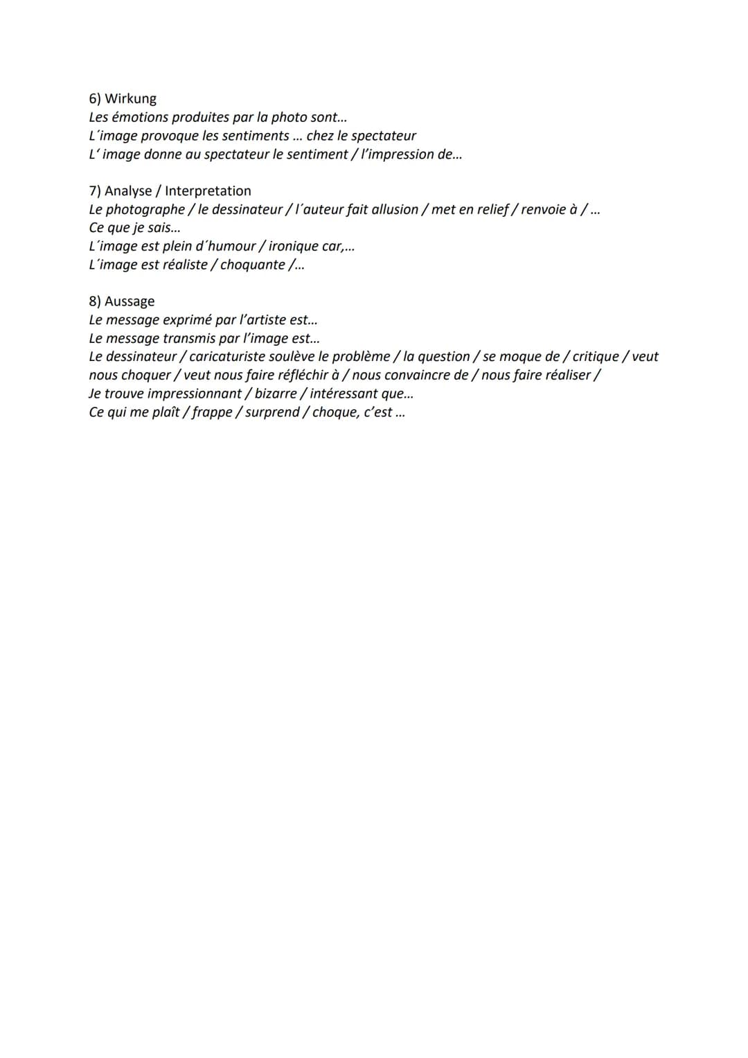 Monolog:
1. Allgemeine Informationen (Bildtypus, Künstler, Veröffentlichung, allgemeines Thema)
Bildtypus:
Il s'agit de/d'...une photo / un 